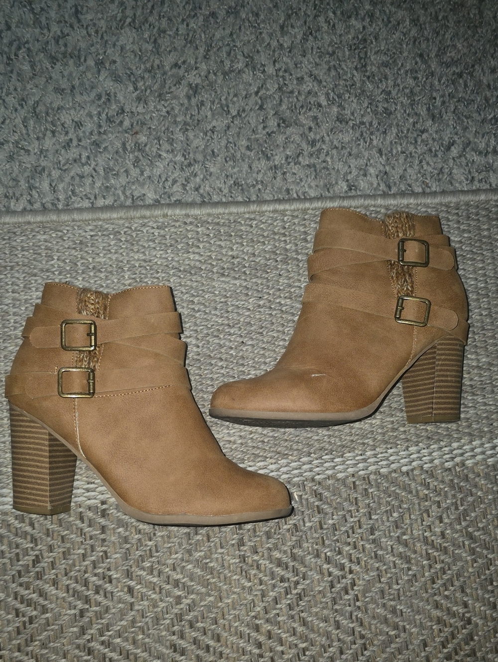me too Tan Suede Buckle Ankle Booties